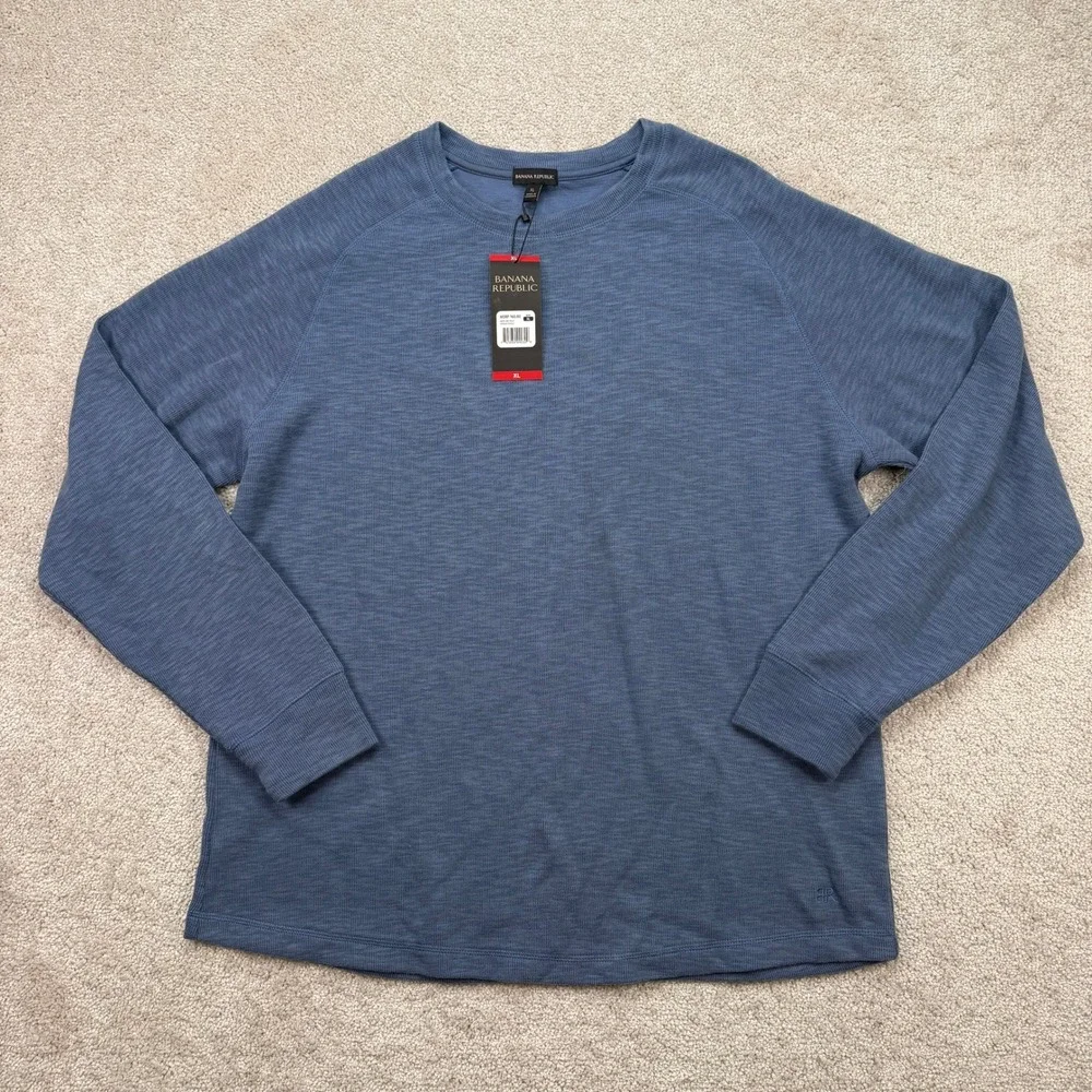 NEW Banana Republic Mens XL Double Knit Crew Vintage Indigo Blue Sweatshirt